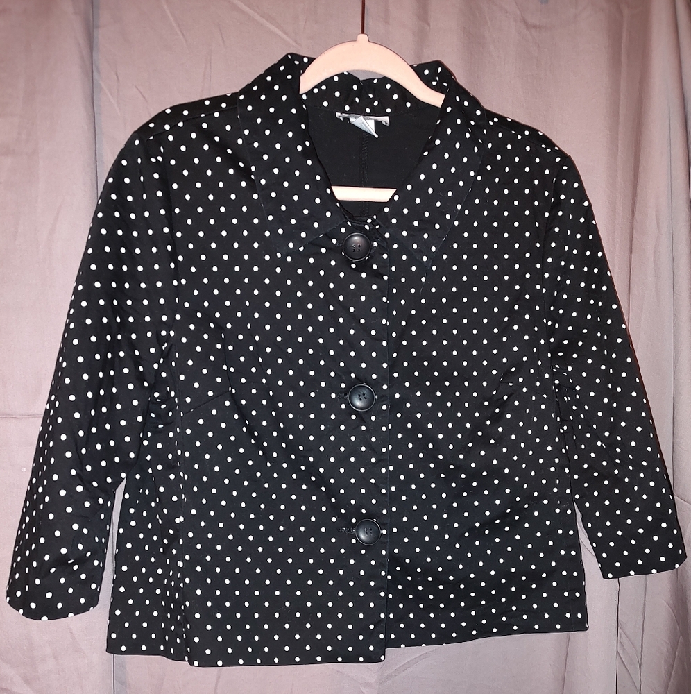 Dressbarn Black polka dot blazer jacket size Large
